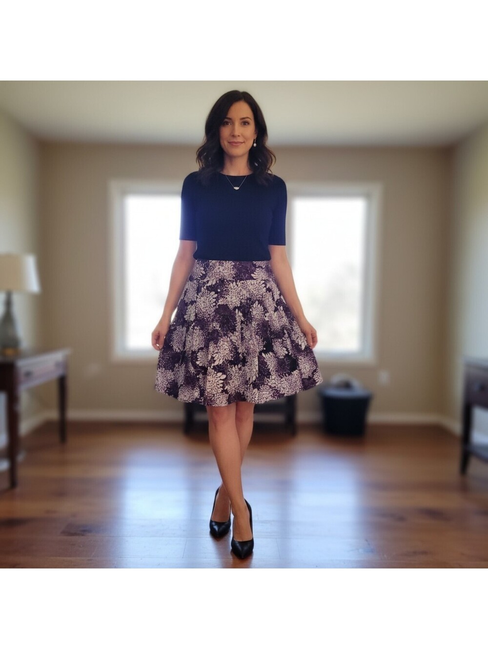 Women's East 5th purple floral skater skirt size 12P